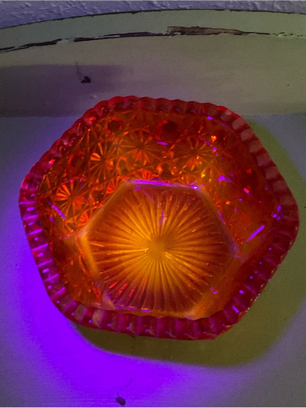 Amberina Cadmium antique glass trinket bowl